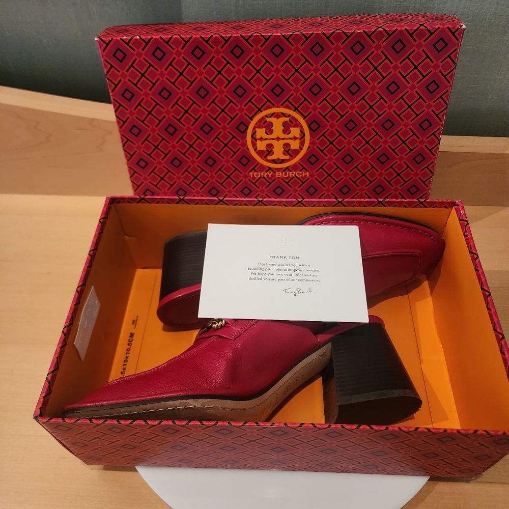 🔥Tory Burch | Red Perrine Mules with Gold Accents - Picture 9 of 17